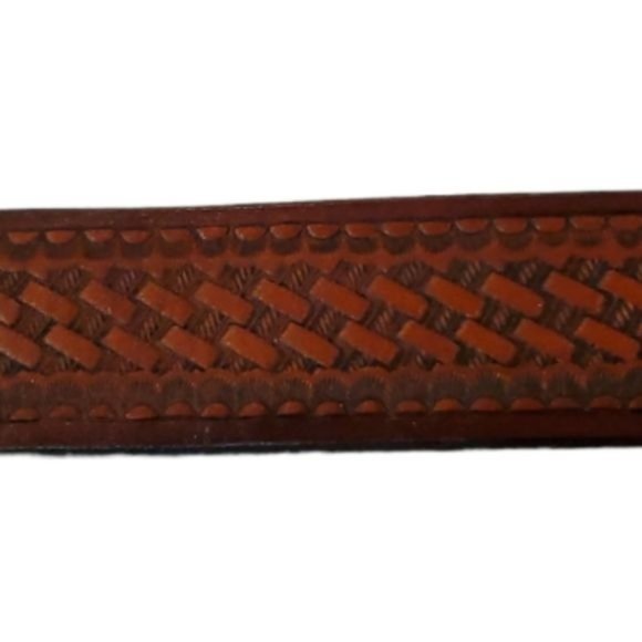 RODEO WIDE LEATHER BROWN EMBOSSED HIGH QUALITY BELT - Picture 6 of 6